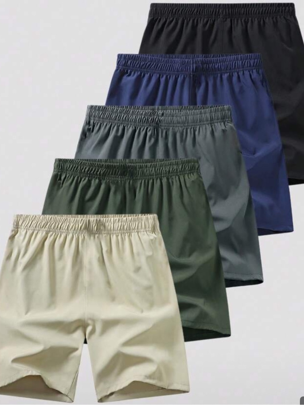 SHEIN Men's Elastic Waist Athletic Shorts - Beige, Green, Gray, Blue, Black